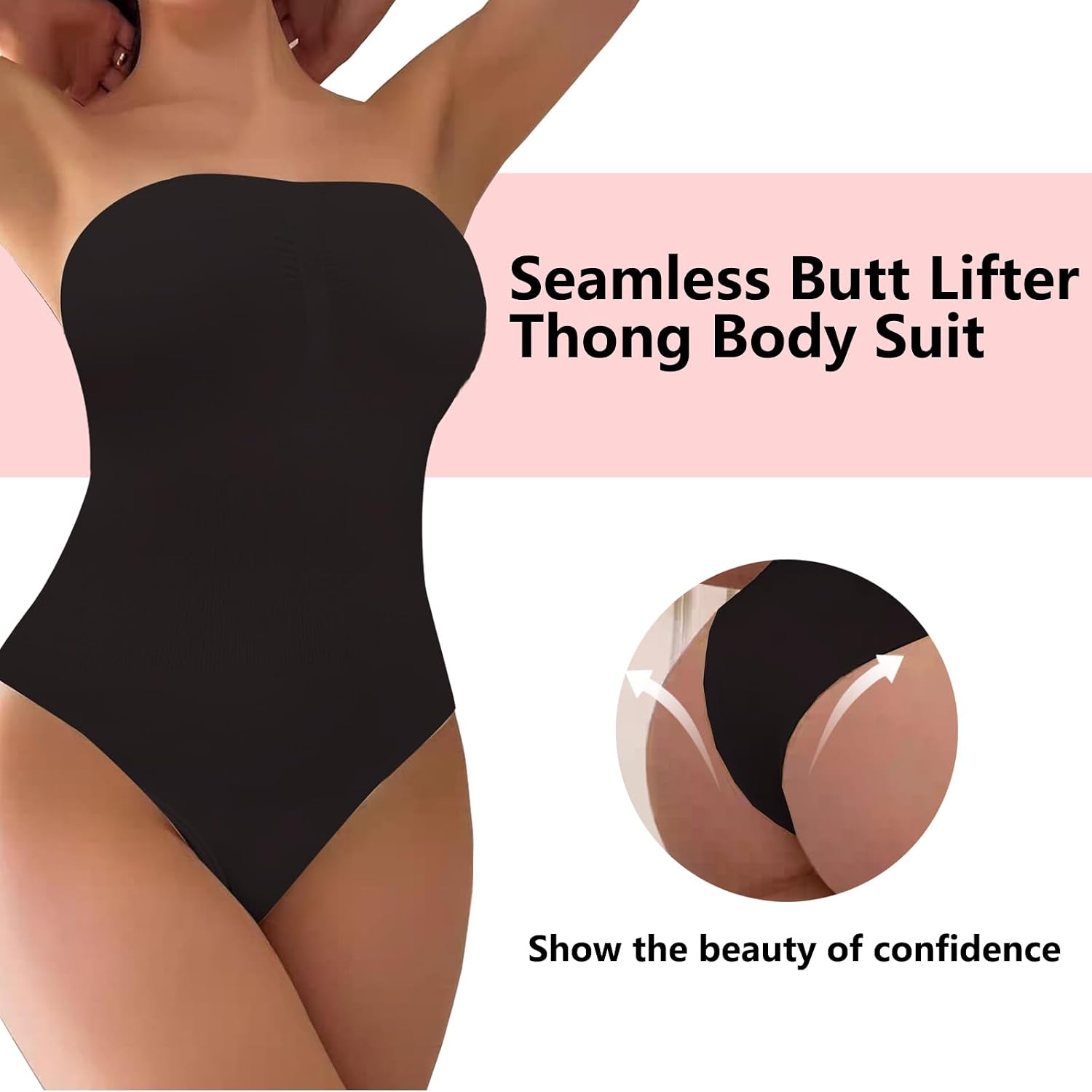Shapewear Bodysuit for Women Strapless Tummy Control Body Shaper Seamless Butt Lifter Thong Body Suit.