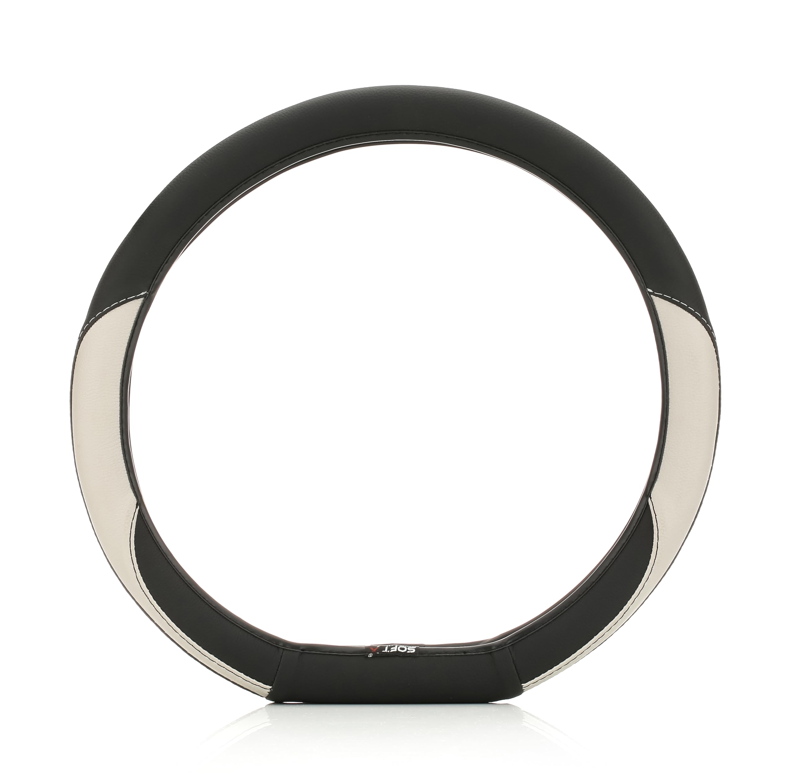 SOFT X Flat Bottom Faux Leather Car Steering Wheel Cover Breathable & Anti Slip D Shape Steering Cover for Untlimate Comfort & Style (Silver & Black)
