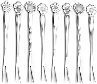 8Pcs 4.9 Inch Flower Stainless Steel Friut Forks Small Pickle Forks Dessert Cake Forks Salad Bistro Cocktail Fork Two Prong Dinner Appetizer Fork For Banquet Party Seafood Cocktail (Silver)