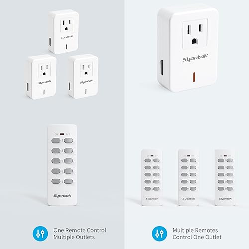 Miniatura 6 de Interruptor de luz inalámbrico con toma de control remoto para electrodomésticos, kit de interruptor de luz remoto expandible, alcance de hasta 100