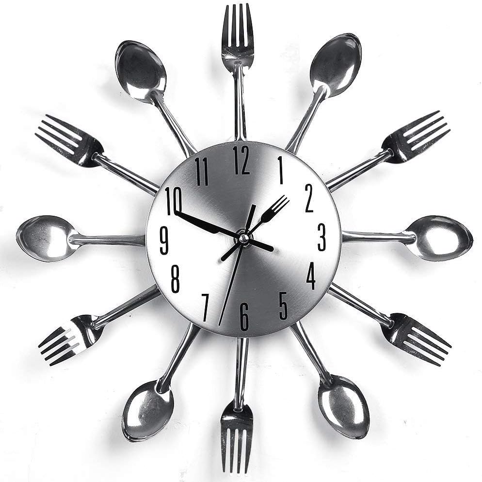Knife and Fork Wall Clock - Decorative Clock, 3D Removable Modern Creative Cutlery Kitchen Spoon Fork Wall Clock Home Decoration, by Fiona