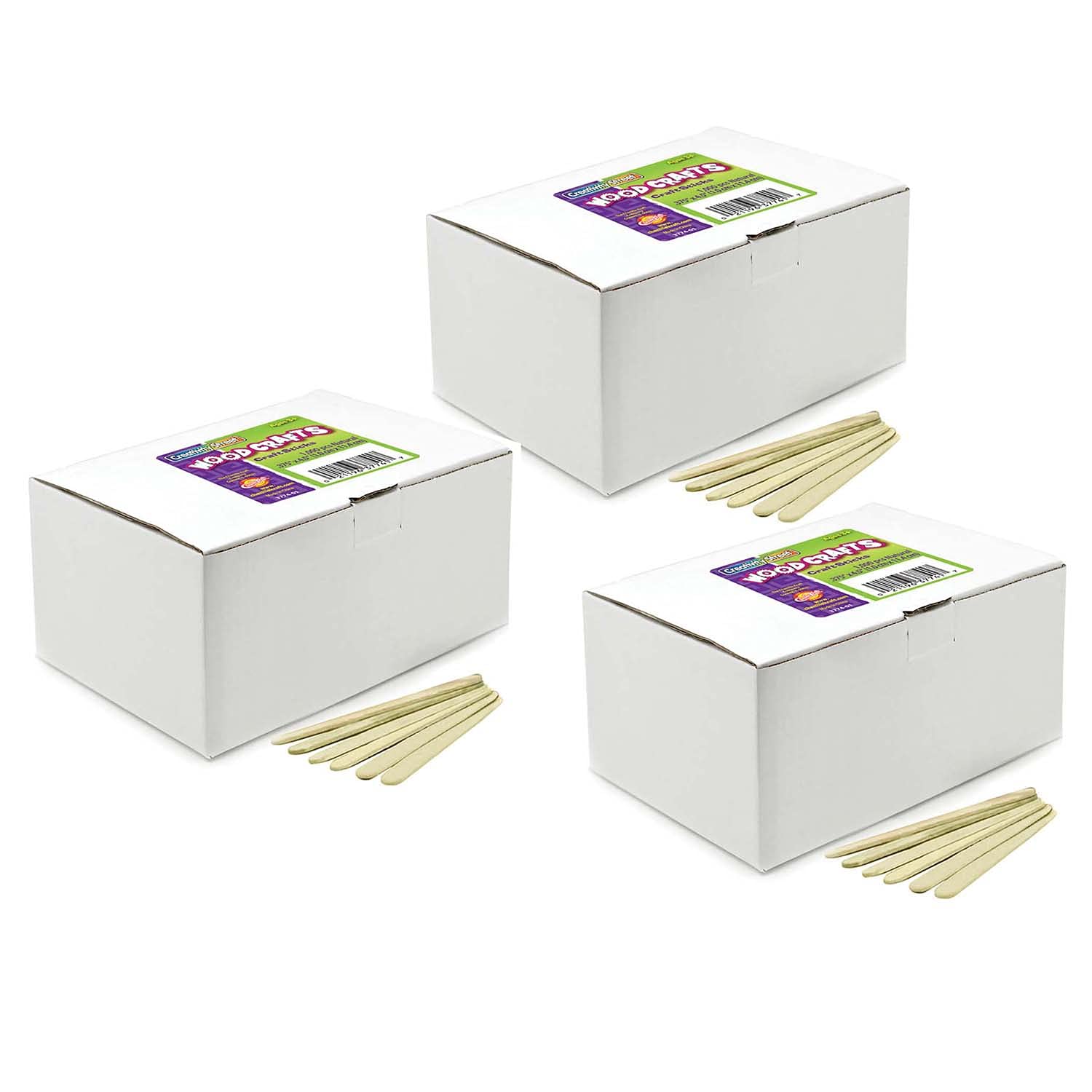 Creativity Street(r) Economy Regular Craft Sticks, Natural, 4-1/2" x 3/8", 1000 Pieces Pack, 3 Packs
