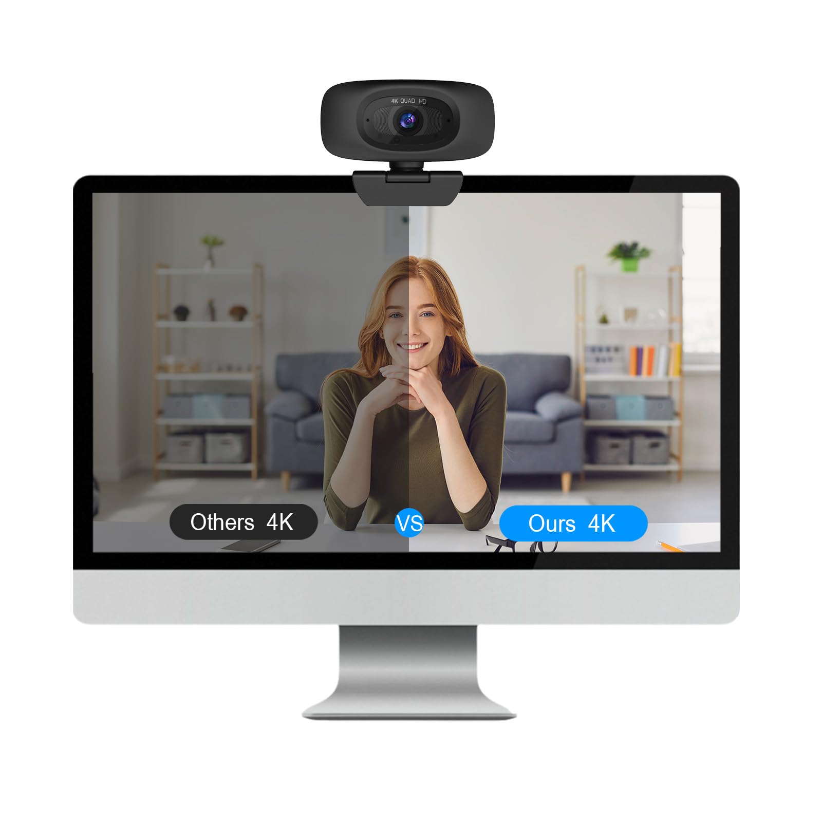 Webcam 4K per Streaming Webcam per PC, sensore 1/2.5", autofocus, 2 microfoni con riduzione del rumore, copertura privacy integrata, webcam per computer per
