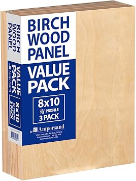 Ampersand Birch Wood Panel Value Pack, 7/8 inch Thickness, 8x10 inch Panels, 3-Pack BMP8750810