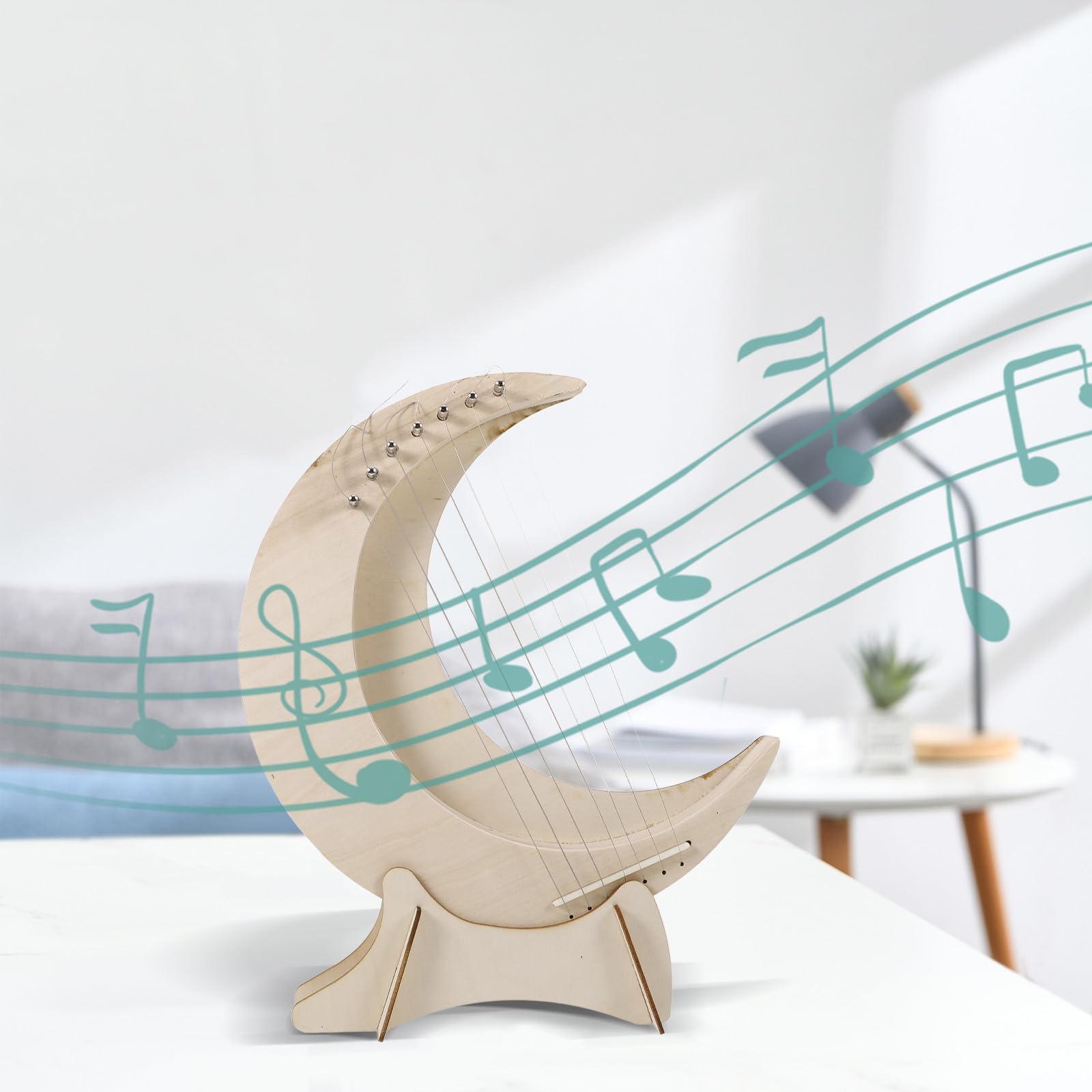 VOSAREA Arpa de Lira de Madera 7 Cuerdas, Diseño en Forma de Luna, Sonido Completo y Tono Cálido para Principiantes y Amantes Música, Portátil y Creativa