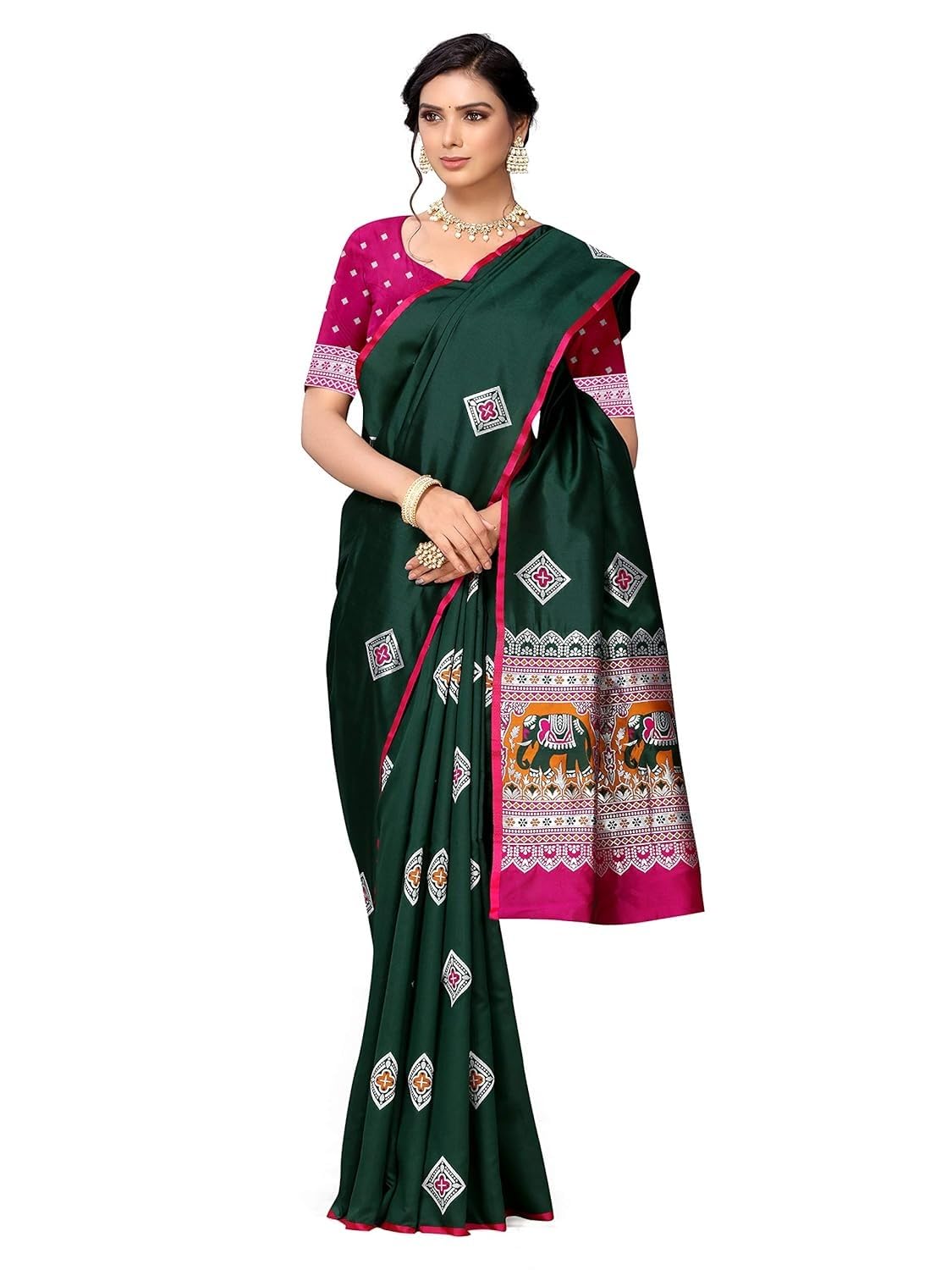 Shiv Textiles Women's Banarasi Silk Saree (ZM01 Green)