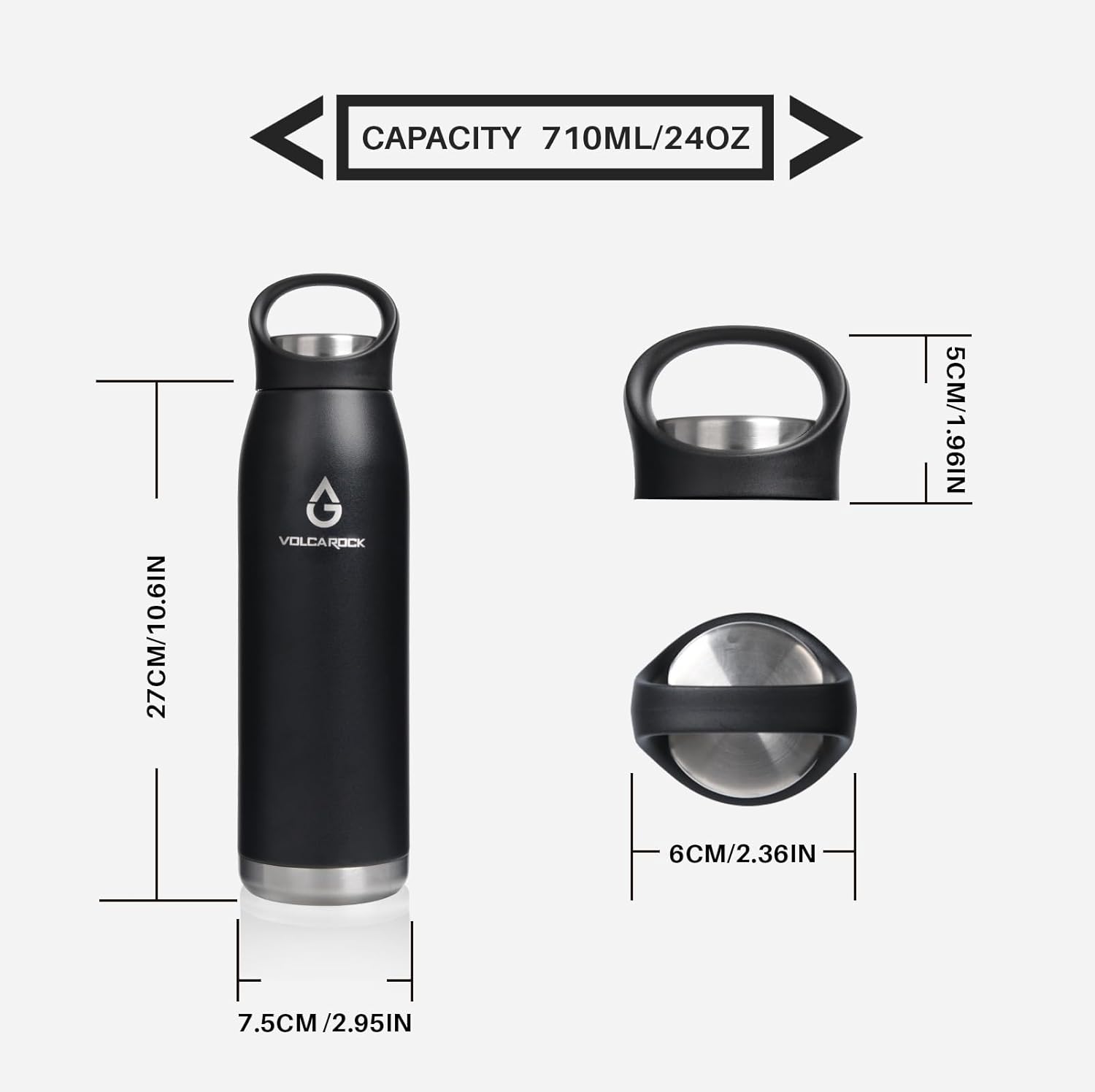 Insulated Water Bottle 24oz (710ml), Double Wall Stainless Steel Water bottle Durable Vacuum Flask Leakproof Non-sweat, Keep Cold 24H & Hot 12H - Image 6