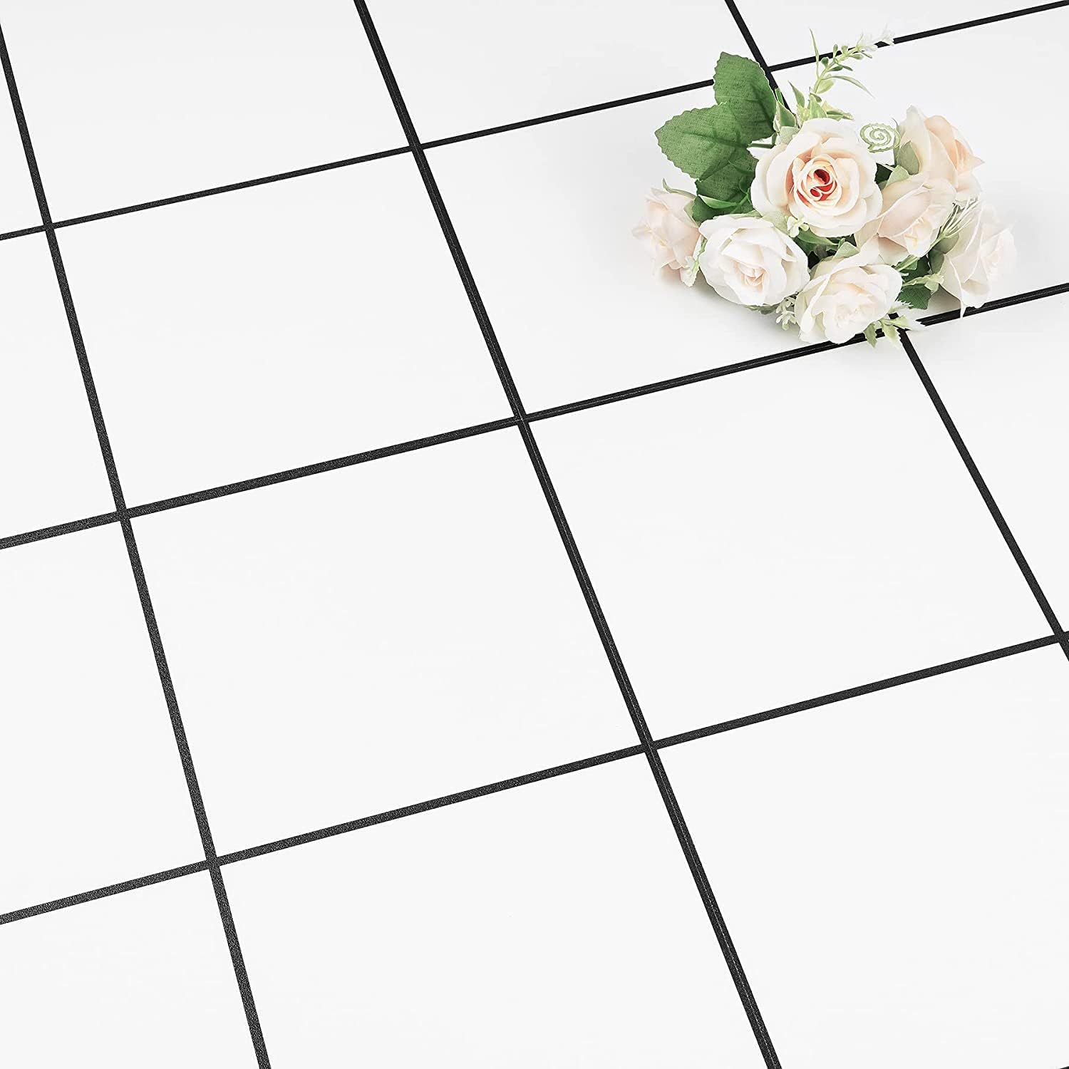 FunStick Grid White Peel and Stick Floor Tile 12x12 in White Floor
