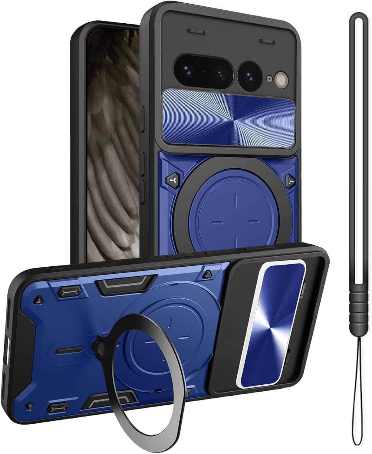 GOTOURED for Google Pixel 7 Pro Case/Pixel 7 Pro Phone Case,Metal Big Stand Ring Holder,Camera Lens Protector,Slim Full Protection Shockproof Women Men Cases Cover for Google Pixel 7 Pro (Blue)