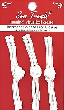 Handmade Chinese Frogs Closures Buttons Fasteners Hook & Eye Sewing Chefs Coats Capes Jackets Renaissance Costumes -White-Straight Loop & Knot Design- 0.5" X 3"- 3 Pairs/Pack