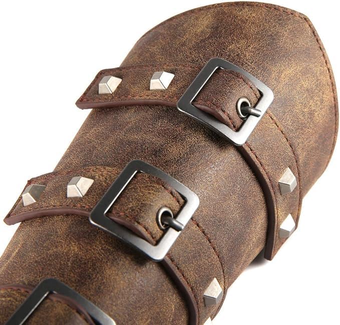 Generic Medieval Faux Leather Arm Guards - Medieval Belt Leather Buckle Bracers - One Size - Leather Armband Pair-k8, Brown