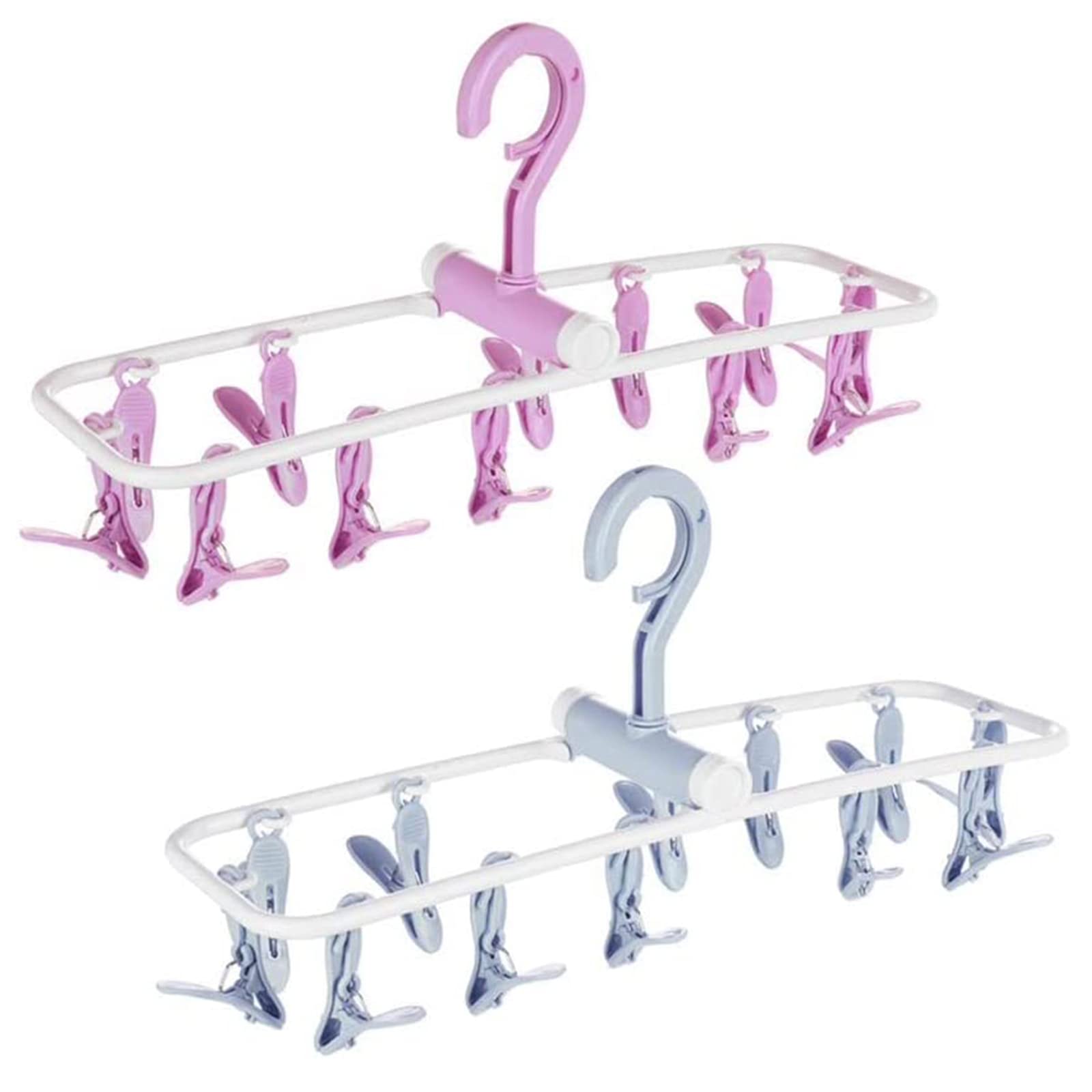 Folding Portable Laundry Hanger, 2 Pack 12 Clips Laundry Drying Rack Folding Sock and Underwear Hanger, Drip Foldable Hanging Rack, 360° Rotatable