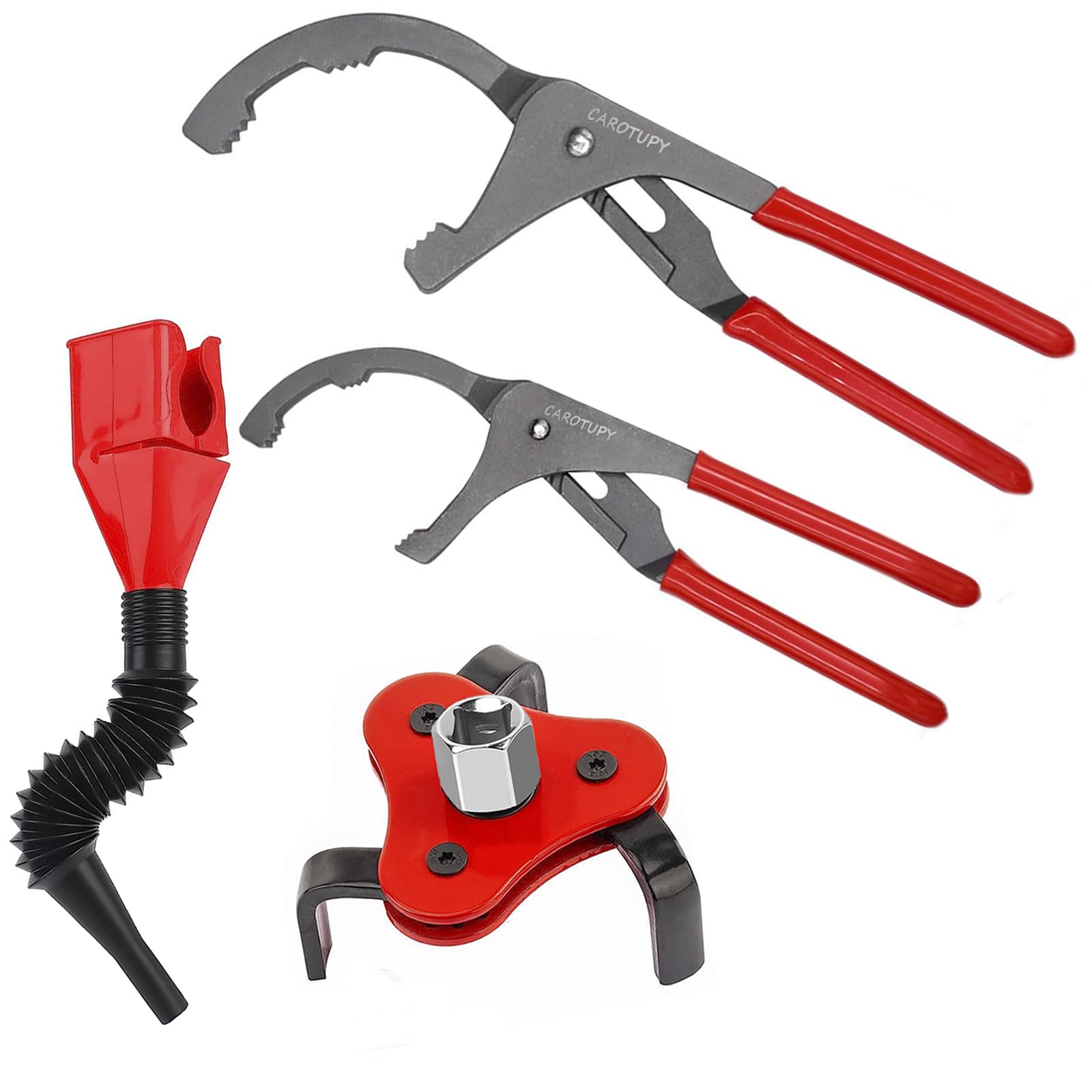 Zestaw szczypiec do filtra oleju, 3-szczękowy klucz do filtra oleju z lejkiem zatrzaskowym, szczypce do filtra oleju 23 cm i 30 cm, regulowane od 2,5 do 1,9 cm - 15 cm