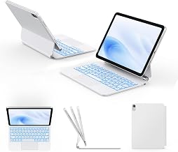 Earto Magic-Style Teclado para iPad (A16) 11ª Gen 2025/iPad 10ª Gen 2022 | Diseño Flotante Magnético, Teclado Retroiluminado de 7 Colores, Superficie Antimanchas, Teclado Español con Ñ, White