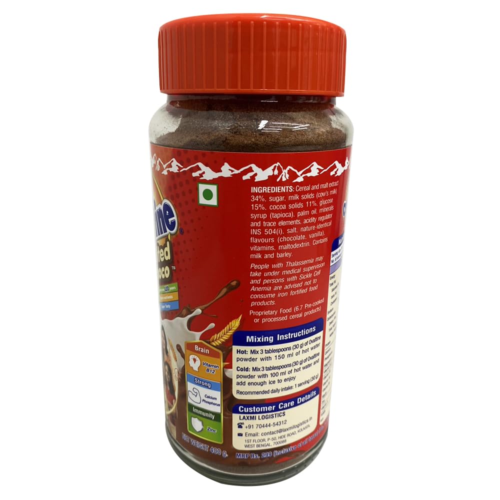 OVALTINE Malted Health Drink Chocolate Flavour Powder, Health Drink for Kids Adults, Nutrition Drink with Vitamins Minerals, Tasty Milk Mix in Glass Jar Daily Energy & Wellness, 400g (Pack of 2) — Amazon image 3