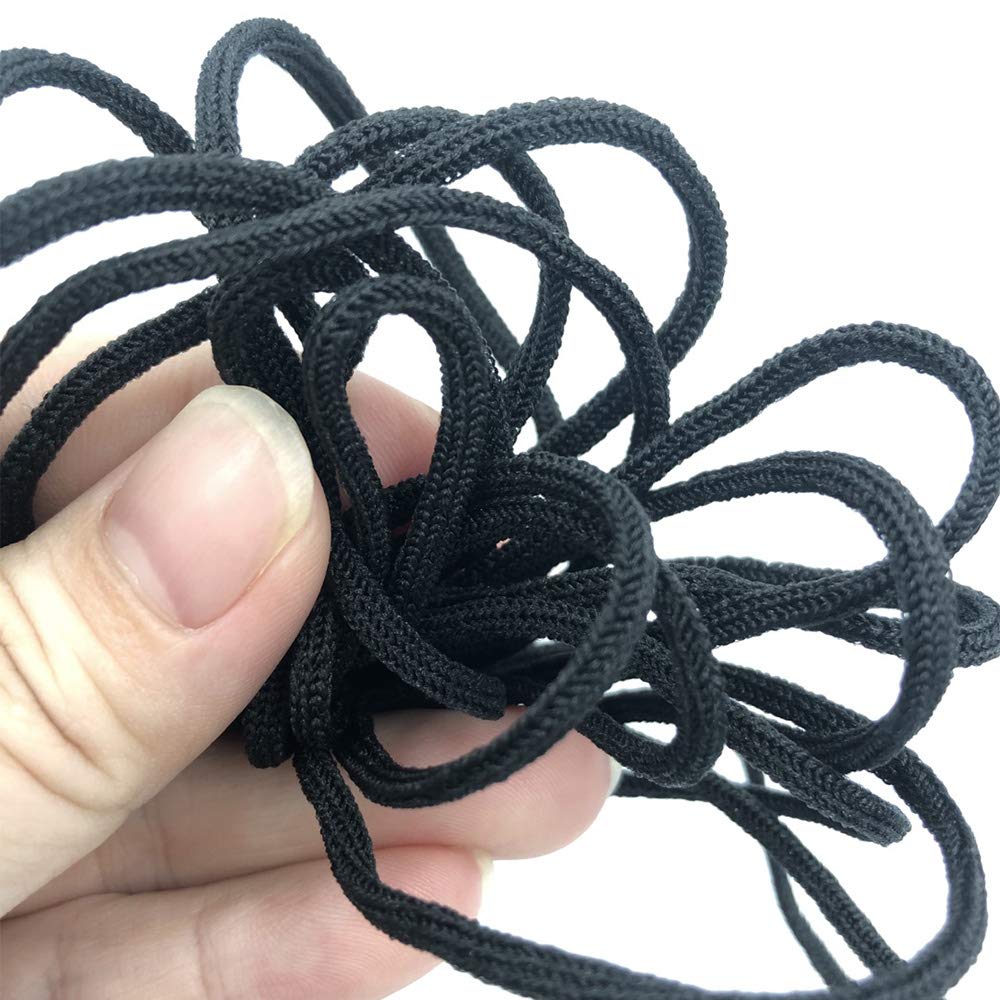 20Yards 3mm White Round Ear Tie Earloop Strap Handmade String 1/8 Inch Elastic Cord Rope Band for Crafts DIY Sewing (3mm, Black)