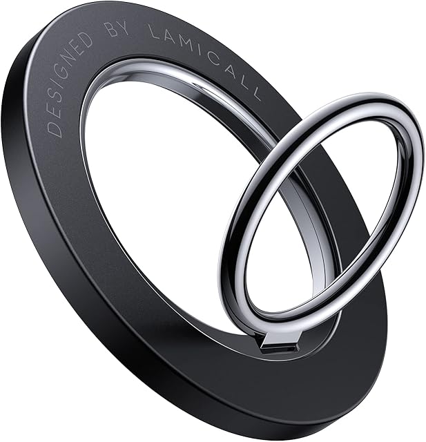 Magnetic Phone Ring Holder for MagSafe - Lamicall 360 Rotating Phone Grip [Removable & Wireless Charging Friendly] for iPhone 14 13 12 Pro/Pro Max/Plus/Mini, Other Devices Use with Iron Plate - Black