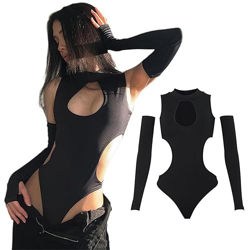 Women's Y2K Sexy Hollow Out Long Sleeve Tank Bodysuit Summer