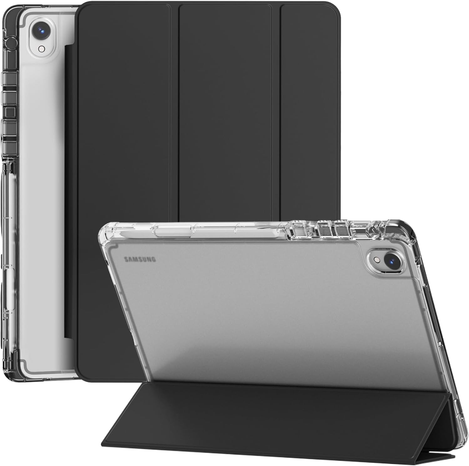 Miimall for Samsung Galaxy Tab S11 Case (2025), Galaxy Tab S11 Case with Stand, Slim Hard PC Translucent Back Shell, Auto Wake/Sleep, Black