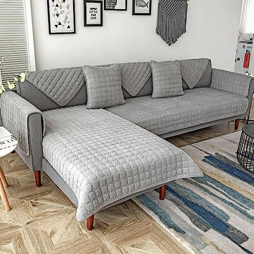 ZBYY Corner Sofa Cover,sofa cushion covers 3/2/1/4 Seater Sofa Cover L Shape Couch Cover Velvet Thick Sofa Protector Anti-slip Reversible Quilted Corner Slipcovers Washable,4-lightgray-90x70cm