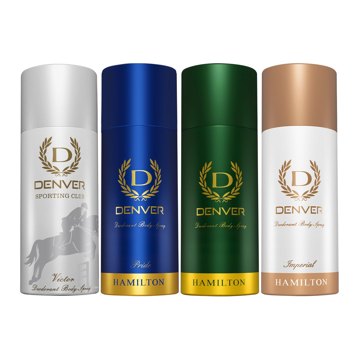 DENVER Hamilton, Imperial, Pride & Victor Deodorant For Men - 150 ML Each, Pack of 4 | Long Lasting Deodorant Body Spray For Men