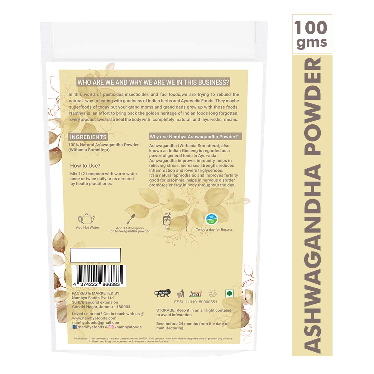 Namhya Ashwagandha Powder | Stress Relief & Immunity Booster | 100g — Amazon image 2