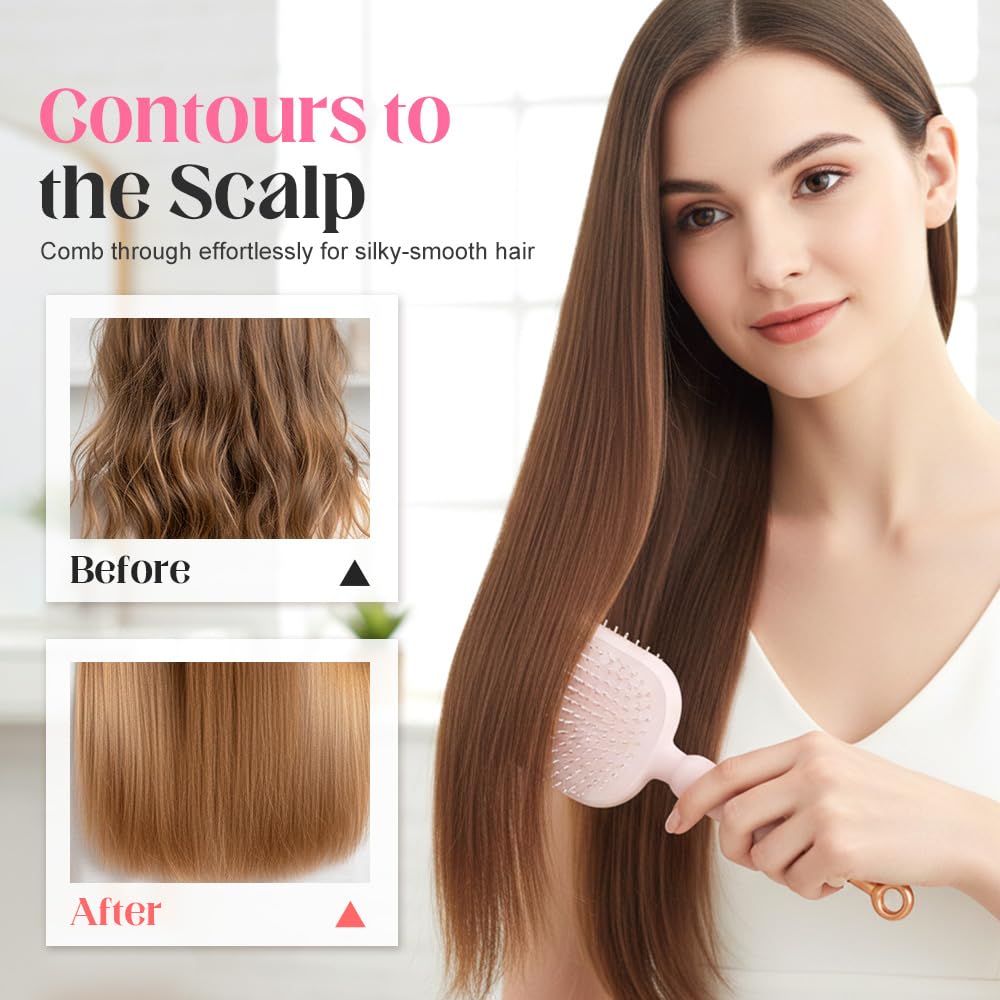 Retractable Cushion Massage Comb Brush, Anti Static Self Cleaning Hair Brush, Retractable Hair Comb for Women Men Home Travel (1, White + Blue + Pink)