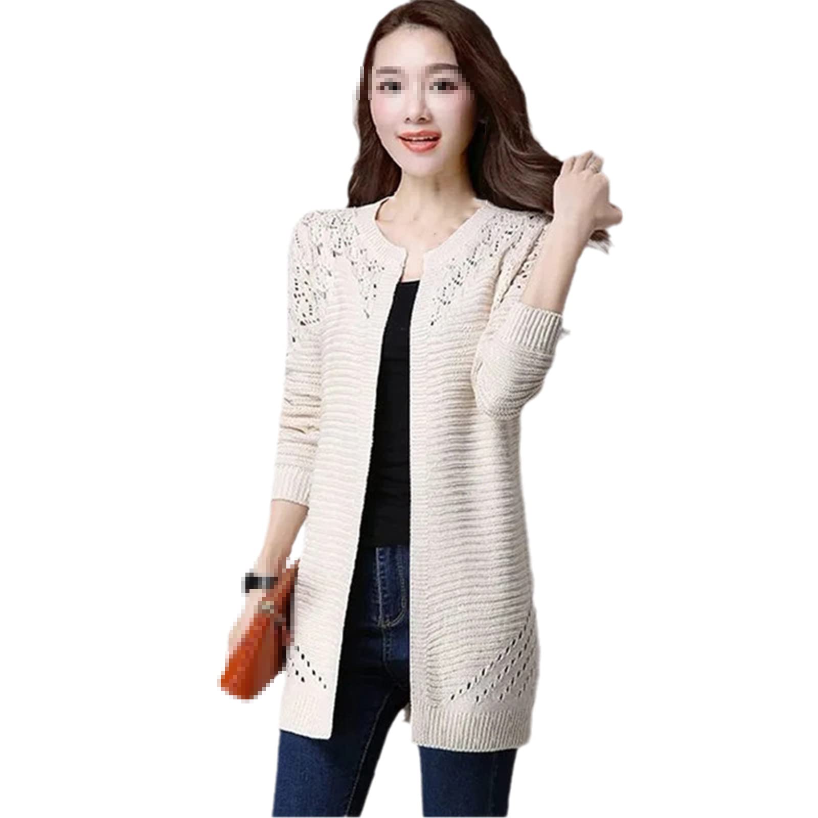 Alloaone Chaqueta de punto para mujer Suéter de secciones largas Suéteres de punto de manga larga Tops Slim Bottoming Ropa de abrigo