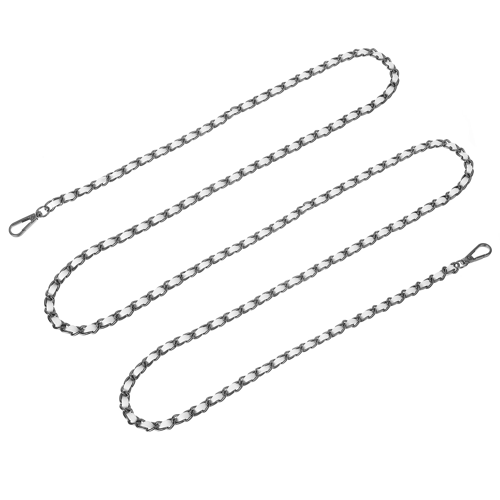 sourcing map Purse Chain Strap, 55" Leather Iron Flat Chain Strap Handbag Chains Purse Straps for Shoulder Bags and Cross Body Bags Replacement Strap (White Strap + Black Chain)