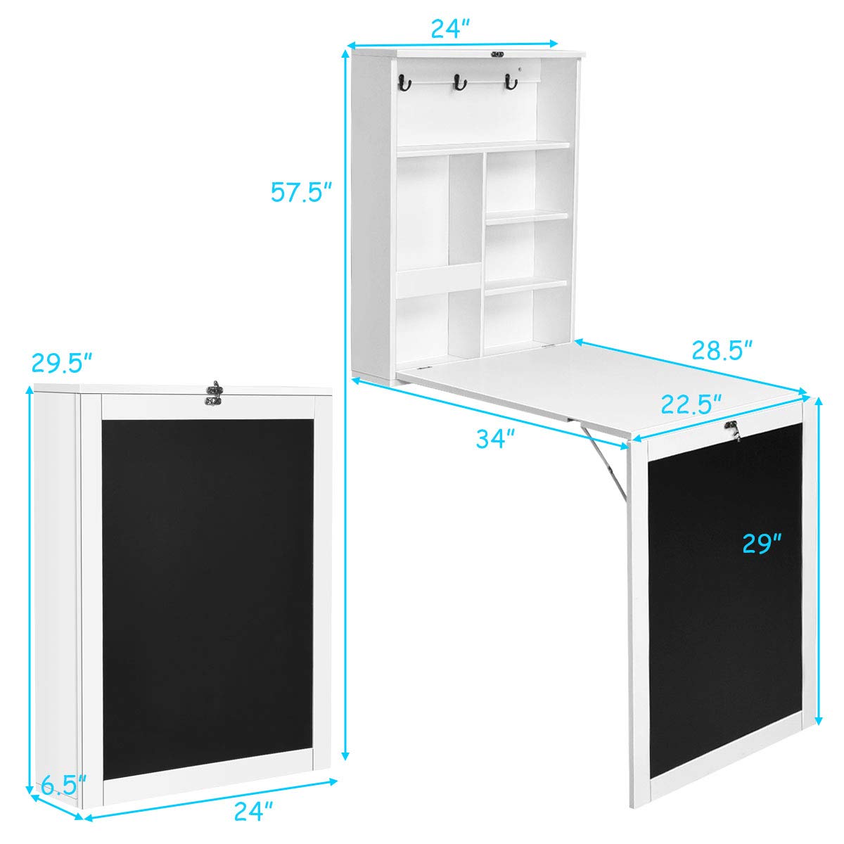 Tangkula Folding Wall Mounted Desk, Floating Desk with Chalkboard