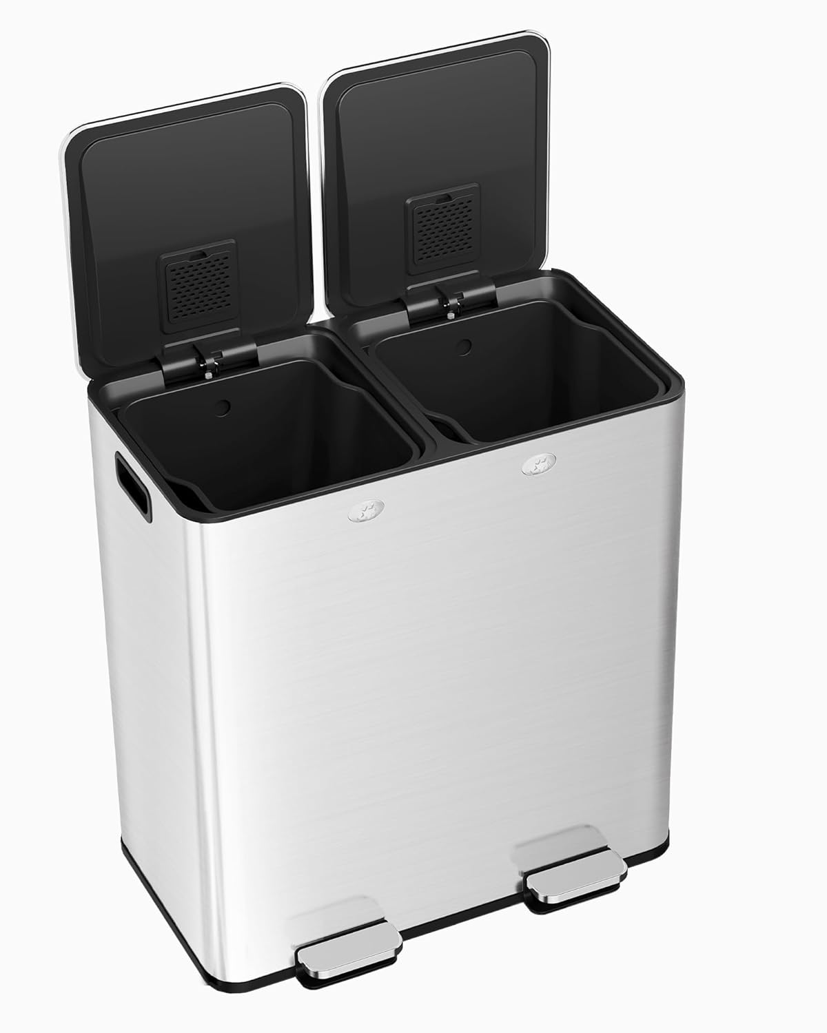 Dual Compartment Recycling Bin 60L 16 Gal 2-in-1 Step Trash Can - Stainless Steel Kitchen Garbage Can with