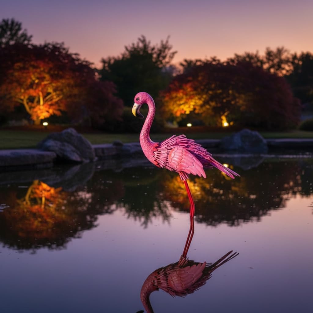 35" Flamingo Garden Statues & Sculptures, Metal Birds Yard Art Outdoor Statue, Large Pink Flamingo Lawn Ornaments for Home, Patio, Backyard Decor