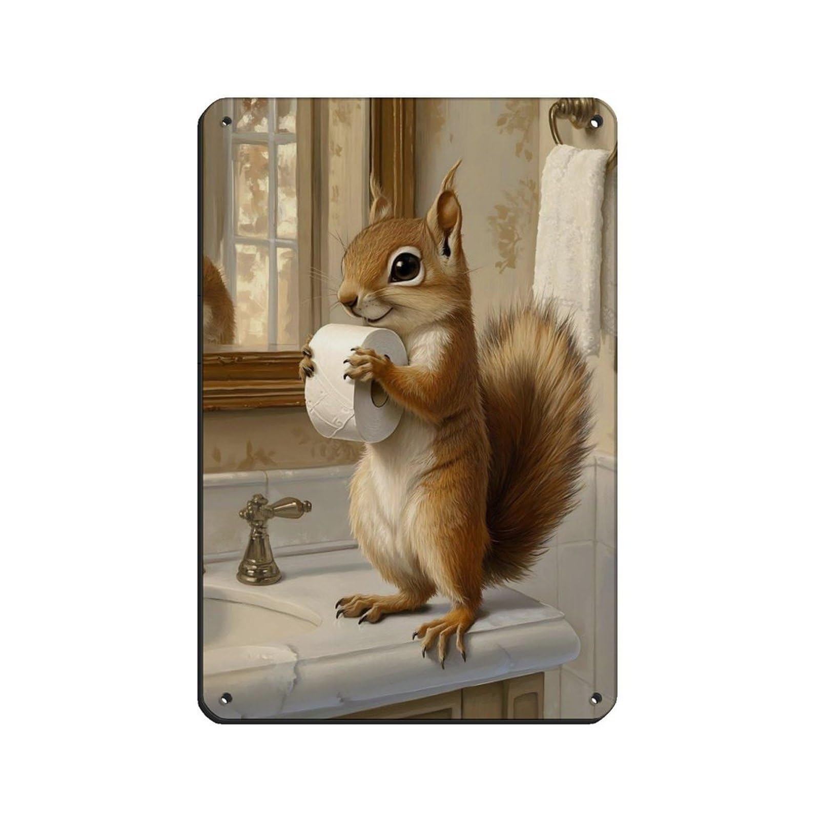 Lxwnze 20L X 30W Cm Squirrel Bathroom, Quirky Animal Decor Tin Sign Vintage Metal Pub Club Cafe Bar Home Wall Art Decoration Poster Retro 8X12inch(20X30cm)