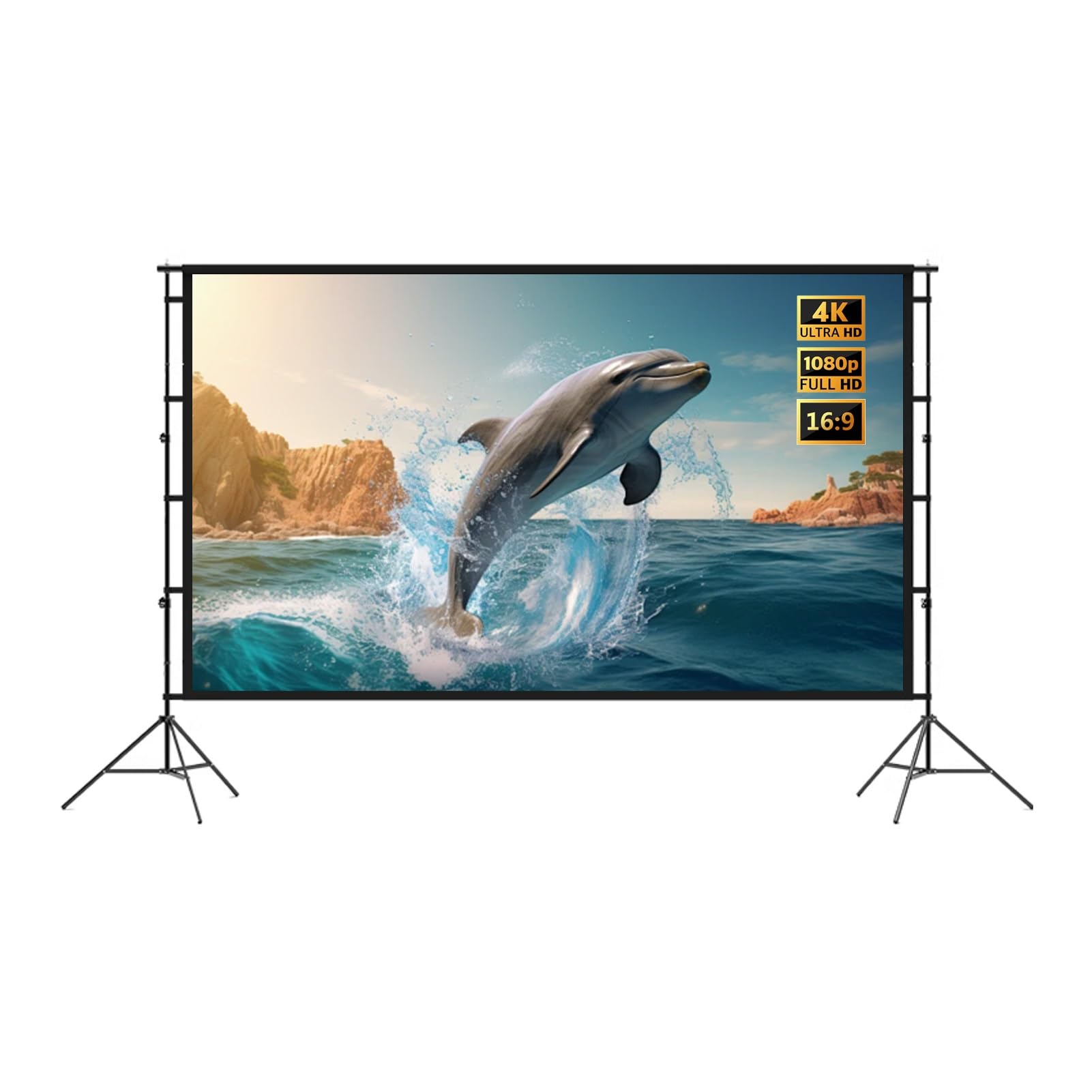 Schermo Cinematografico per Esterni 4K HD e Supporto, Schermo per Proiettore Pieghevole Anti-Crease 100" 120" 16:9 con treppiede(120" (16:9))