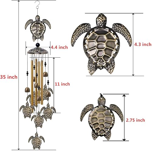 Miniatura 3 de Campanillas de viento de tortuga marina para jardín, decoración al aire libre, con 4 tubos, 6 campanas, 7 tortugas, captador de viento romántico,