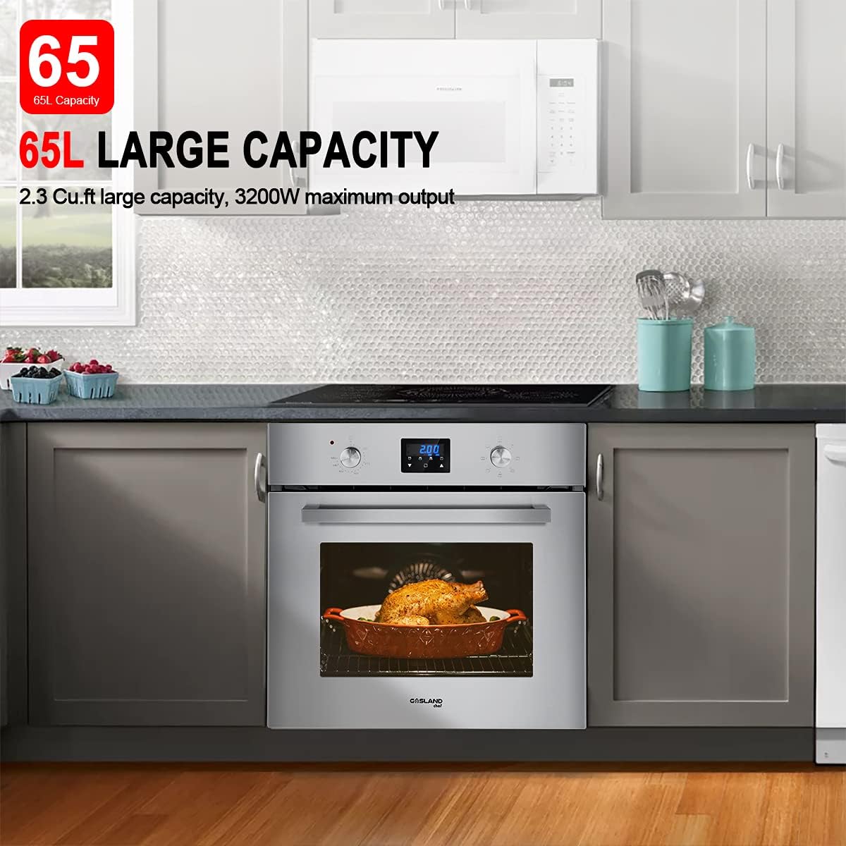 Amazon.com: Horno de pared individual, GASLAND Chef ES609DS horno eléctrico  integrado de 24 pulgadas, 240 V 2800 W 2,3 Cu.f 9 funciones de cocción horno  de pared convección, pantalla digital, control de