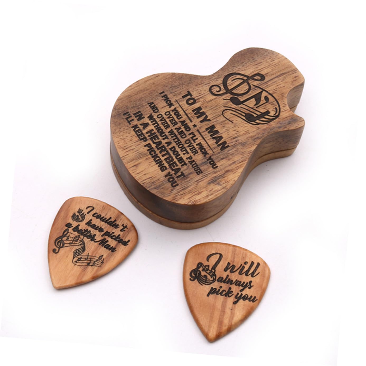 Abaodam 2sets Pz Di Porta Plettri Legno Forma Di Chitarra Con Plettri Inclusi Personalizzata e Pratica Per Musicisti Di Chitarra Basso e Ukulele