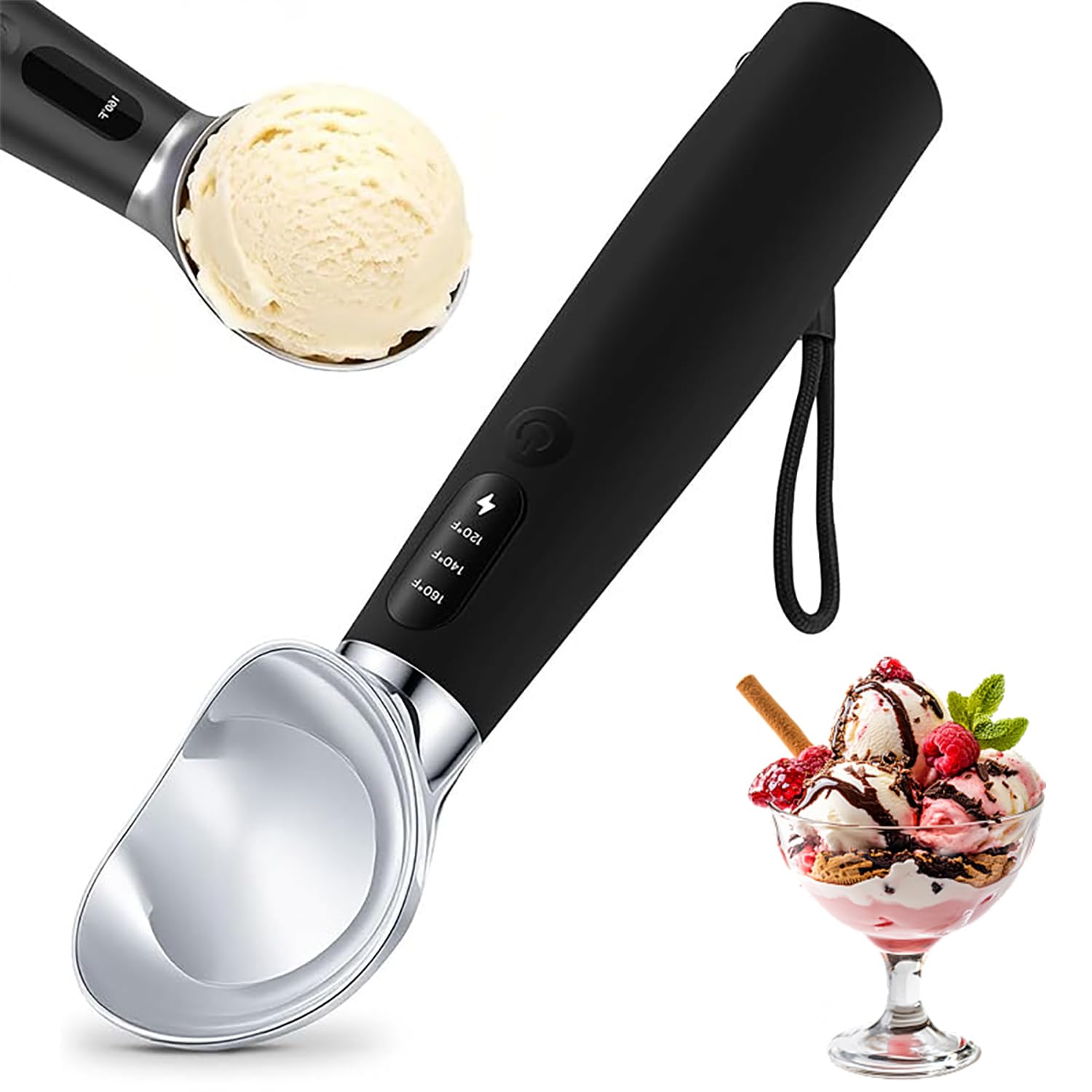 Cuchara eléctrica para helado duro regulable de 48.9-71.1 °C con pantalla LED