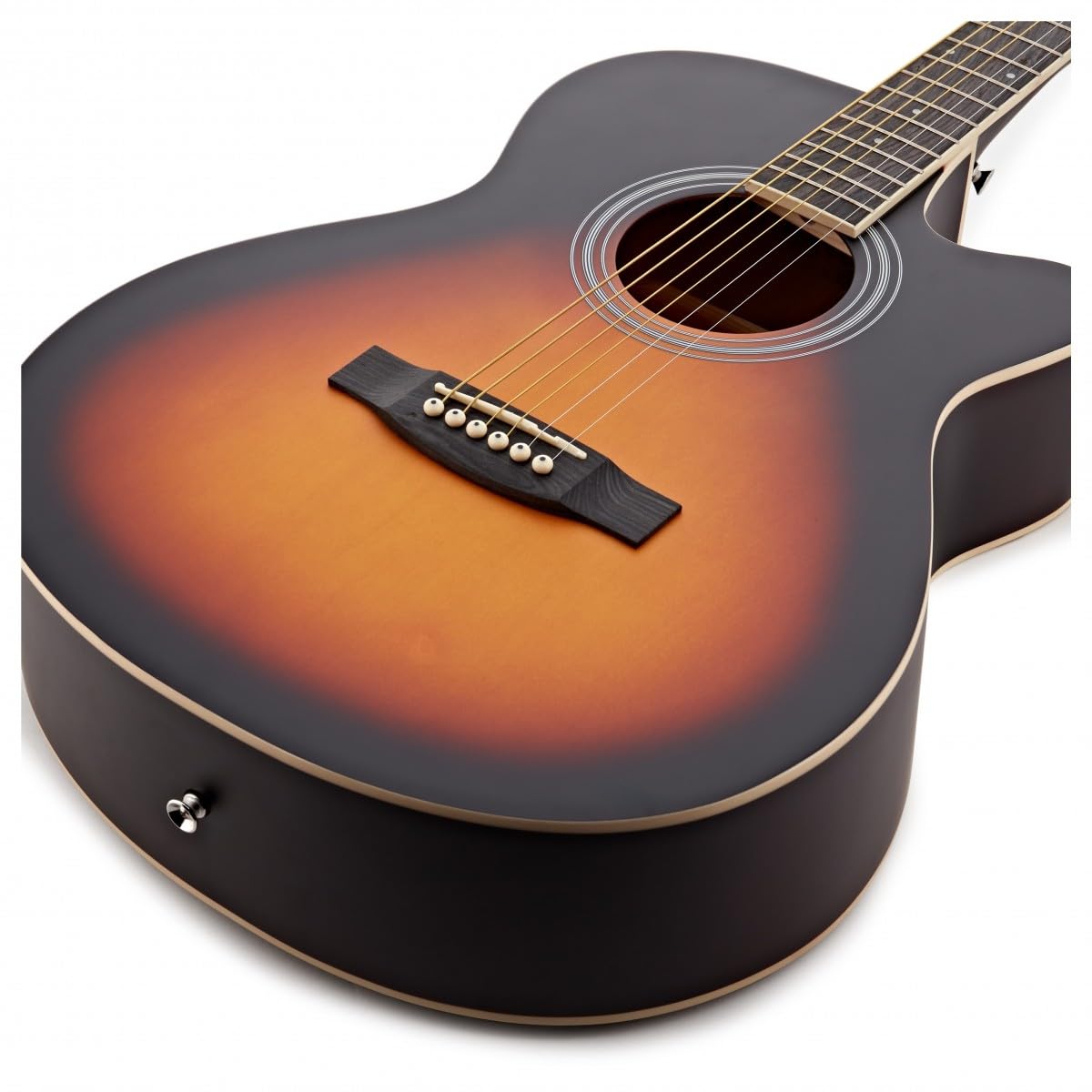 Chitarra acustica Cutaway Singolo di Gear4music, Sunburst | Costruzione in tiglio per un tono brillante ed equilibrato, manico a C comodo, cutaway per accesso completo alla tastiera