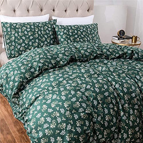 Pinkmemory Green Floral Duvet Cover King Vintage Floral Bedding Set With Pillowcases Cotton Zipper Closure Durable-No Comforter Filler #TOP1