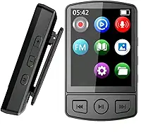 MP3 Player Bluetooth 5.0 Esportivo com Clipe, Tela Colorida 1,5 Polegadas, Suporta até 32GB, Gravação de Voz, Preto