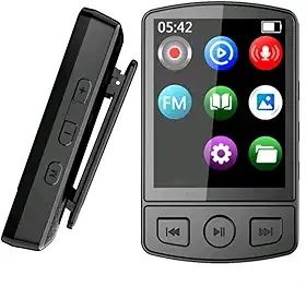 MP3 Player Bluetooth 5.0 Esportivo com Clipe, Tela Colorida 1,5 Polegadas, Suporta até 32GB, Gravação de Voz, Preto