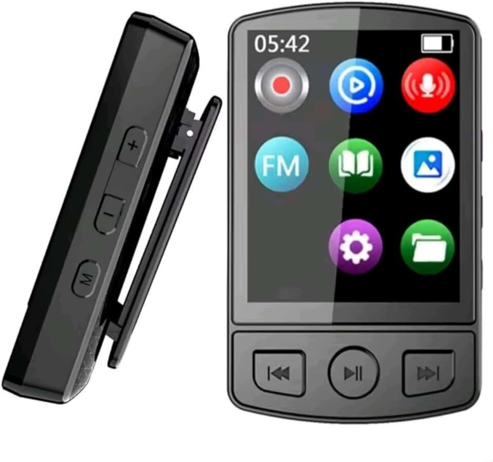 MP3 Player Bluetooth 5.0 Esportivo com Clipe, Tela Colorida 1,5 Polegadas, Suporta até 32GB, Gravação de Voz, Preto