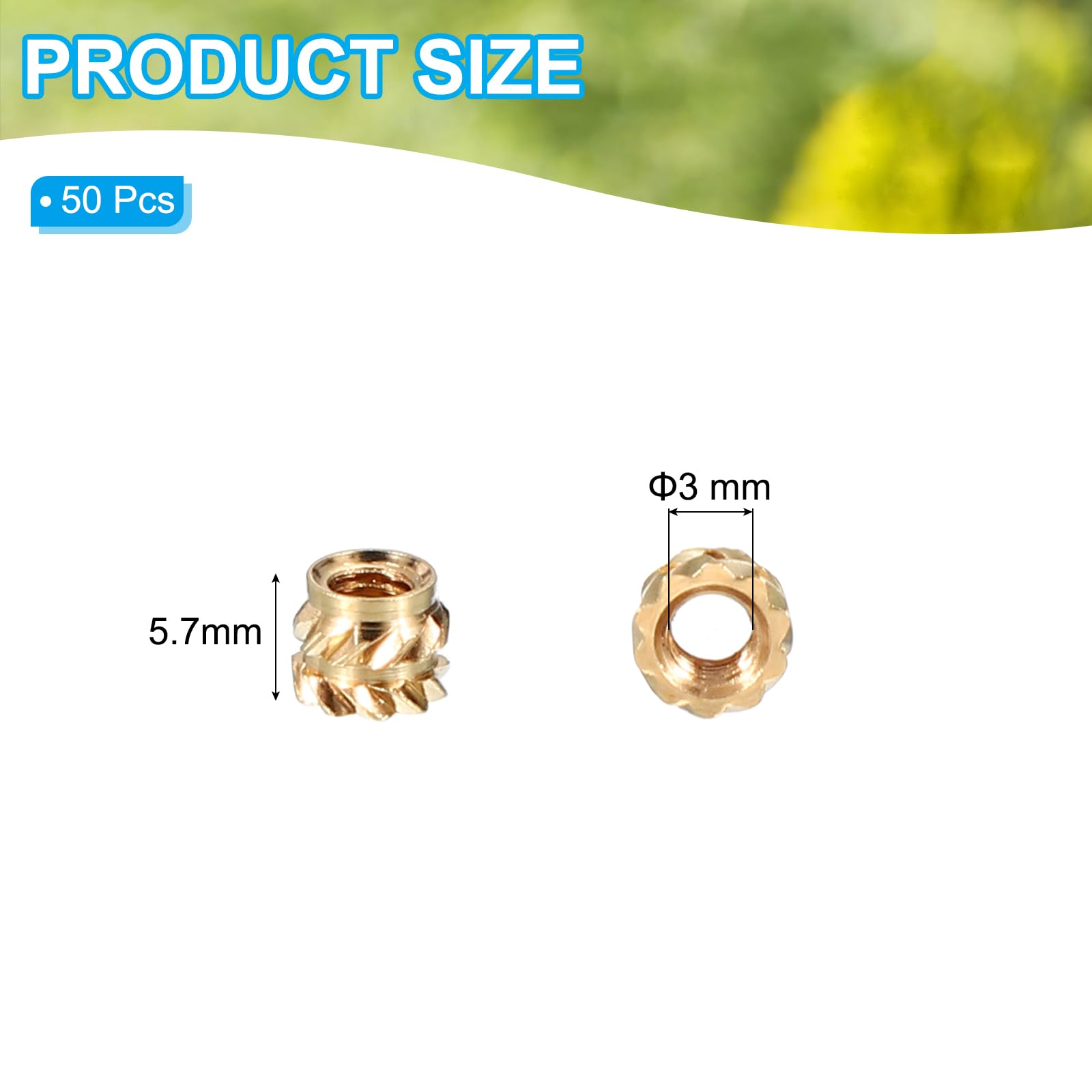 PATIKIL M3x4x5 mm Brass Threaded Insert, 50 Pcs Metric Knurled Nuts Heat Set Insert for Plastic 3D Printing Components - Image 2