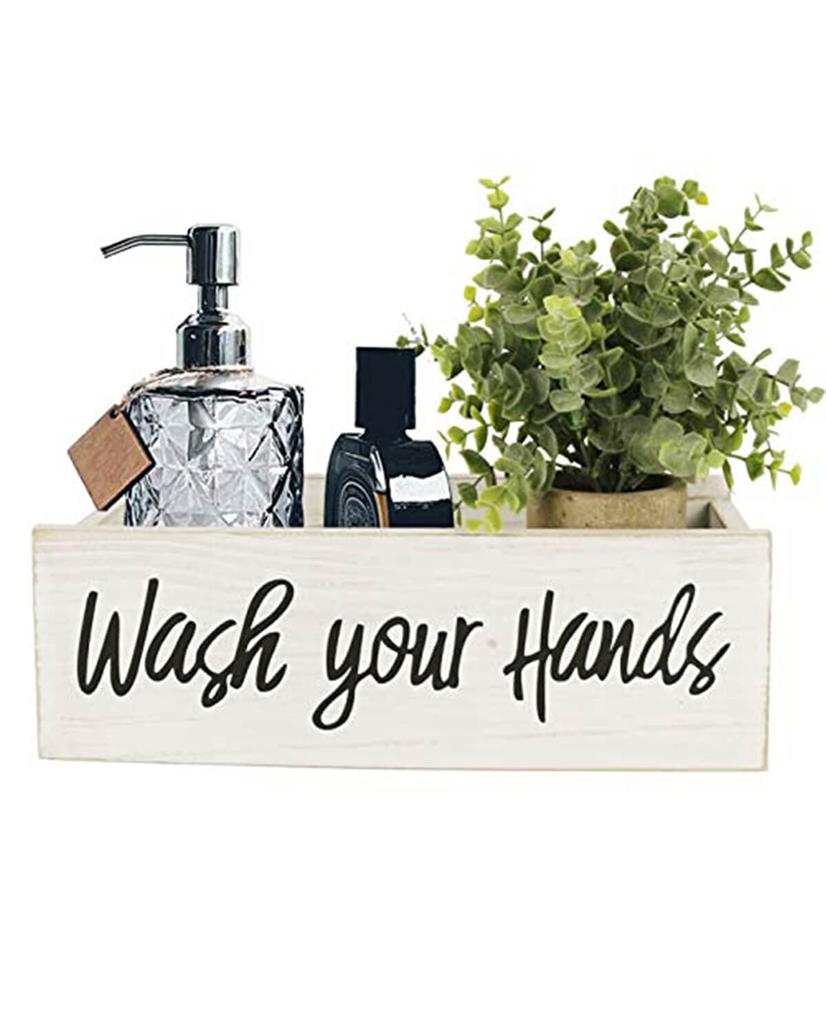 ABERREE Wash Your Hands Sign Bathroom Decor Box Wooden Rustic Toilet Paper Holder, Home Decor Box for Kitchen, Table and Counter