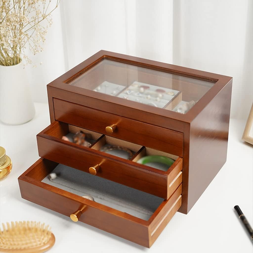 Jewelry Box Organizer Wooden Jewelry Storage Box Women's Retro Jewelry Box Storage Box Ear Stud Jewelry Box Jewelry Organizer Small (White Two drawers) (Brown Four drawers) (Brown Four drawers)