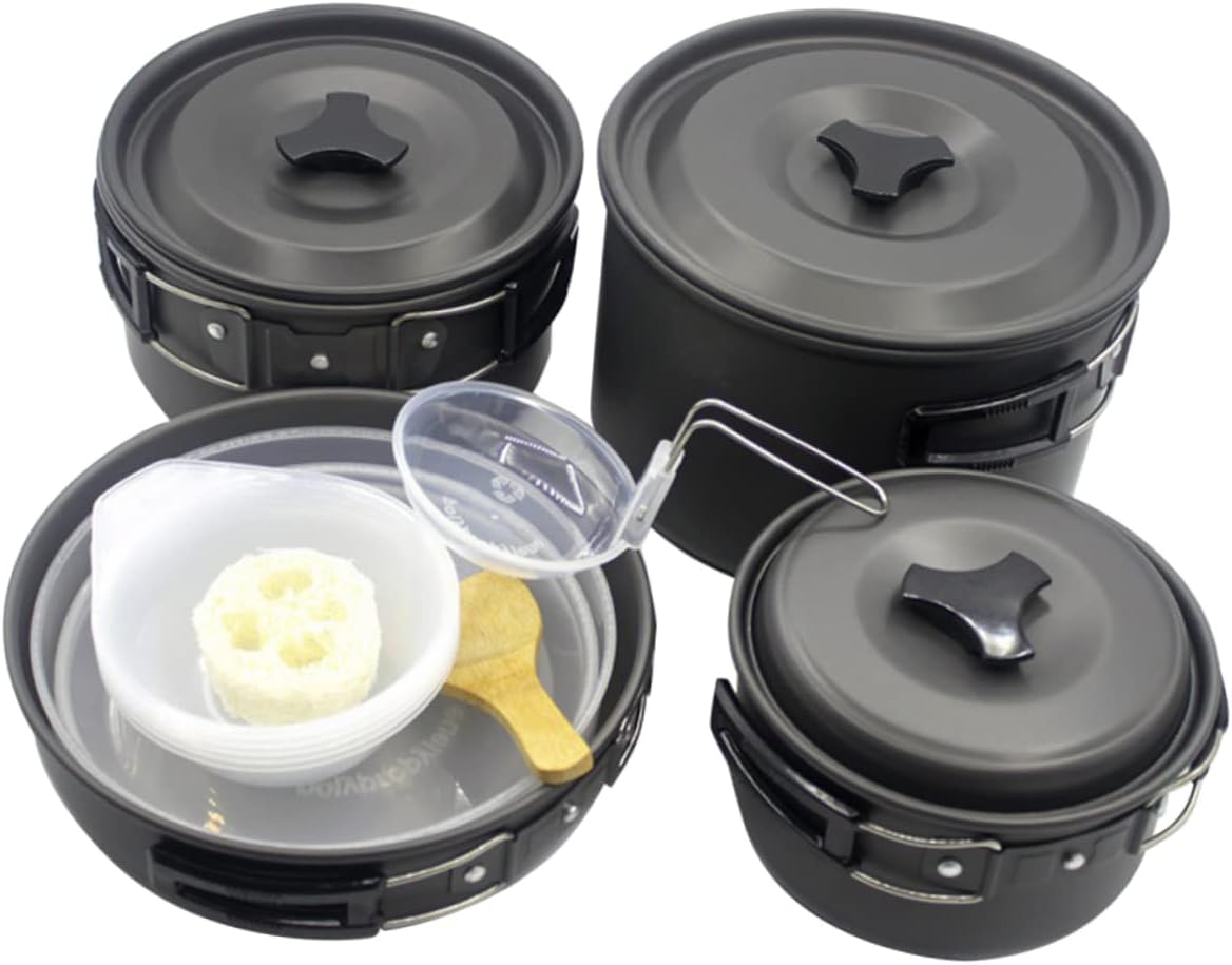 Portable Picnic Cookware Set for 4-5 People Compact Camping Cooking Kit Lightweight Aluminum Cookware Pots Pans and Utensils for Outdoor Cooking