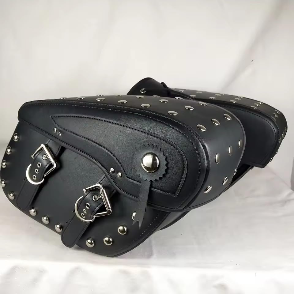 Alforja universal para motocicleta negra de lona y cuero, bolsa lateral de gran capacidad para Harley Touring miniatura 3