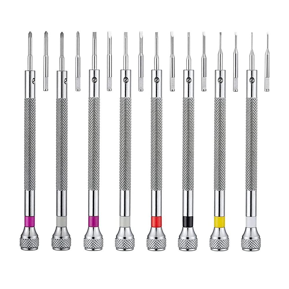 Destornillador para Relojes, Serie 8, Destornillador de precisión de 0,6 a 1,6 mm con 8 Hojas de Repuesto adicionales para reparación de Relojes(