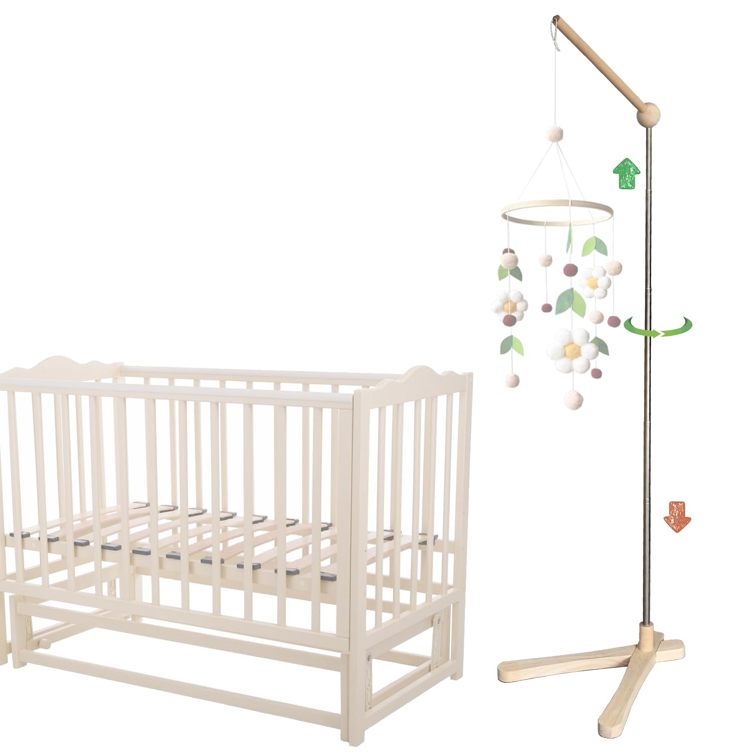 Crib Mobile Wooden Arm, Suitable for All Cribs 100% Natural Larch Hanger Nusery Decor Baby Room Safe Holder(Mobile is not Included (Standing Arm Pro)